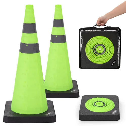 Miniatura 9 de BATTIFE Paquete de 4 conos naranjas plegables de seguridad de tráfico de 28 pulgadas con base negra pesada, conos emergentes multiusos y collar