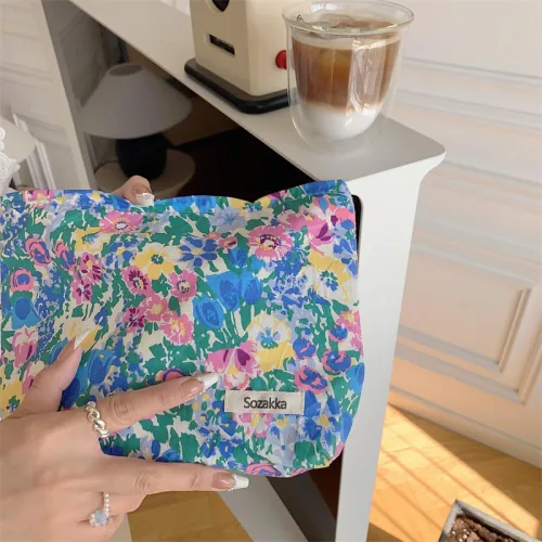 Miniatura 4 de Bolsa de maquillaje para mujer, bolsa de cosméticos de lona con cremallera, bolsa de maquillaje pequeña, bolsa de maquillaje floral, organizador