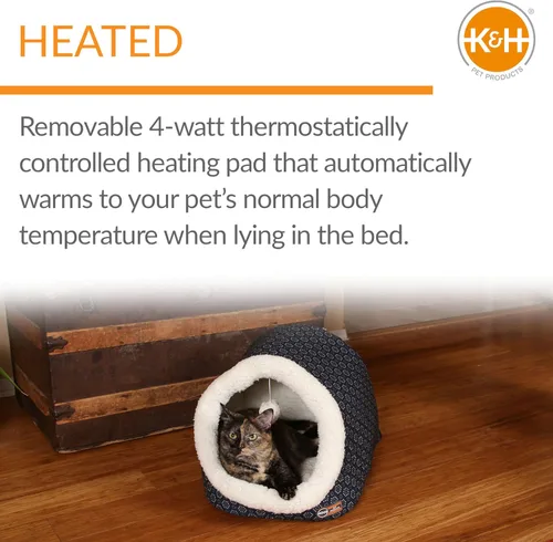 Miniatura 4 de K&H Pet Products Cama térmica para gatos, cueva térmica para gatos grandes, cama climatizada para mascotas para perros y gatos, tienda de campaña