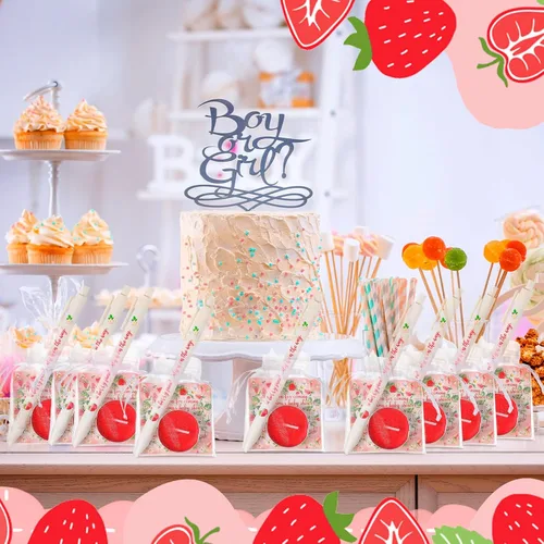 Miniatura 2 de Qilery 200 piezas de dulces fresas para baby shower para invitados, incluye velas de luz de té, bolsas de regalo retráctiles, etiquetas