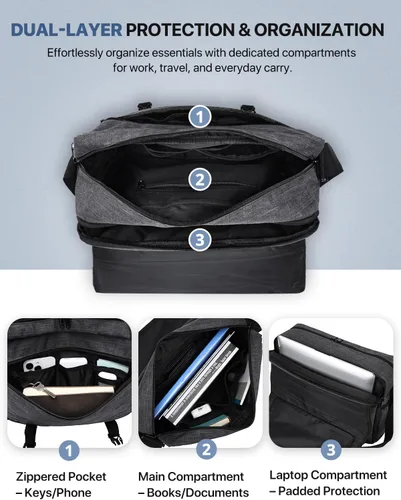 Miniatura 3 de Bolsa de mensajero para hombre, ligera, resistente al agua, 15.6 pulgadas, bolsa para laptop, bolsa de hombro para oficina de negocios Bolsa