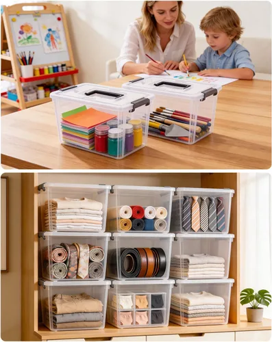 Miniatura 6 de Citylife Paquete de 4 contenedores de almacenamiento de plástico con tapas de pestillo, caja de almacenamiento transparente con asa, contenedores