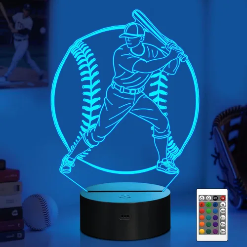 Miniatura 14 de Attivolife Luz nocturna de jugador de fútbol americano para niños, lámpara LED de ilusión de rugby 3D, 16 colores cambiantes con control remoto