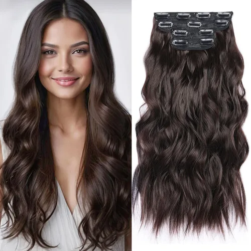 Miniatura 9 de Extensiones de cabello rubio con clip, de 22 pulgadas, extensiones de cabello largo y rizado con clip, 4 unidades, extensiones de cabello sintético