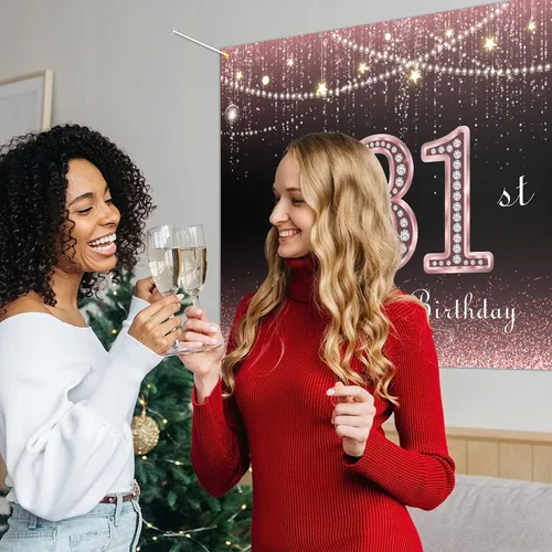 Miniatura 6 de HAMIGAR Fondo de pancarta de feliz cumpleaños número 31 de 6 x 4 pies, decoraciones de cumpleaños de 31 años, suministros de fiesta para mujeres