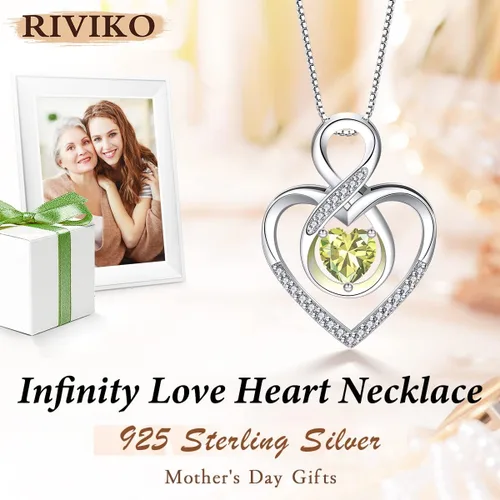 Miniatura 65 de RIVIKO Collar con símbolo de corazón infinito para mujer, plata de ley 925, delicado colgante de corazón para el día de San Valentín, día