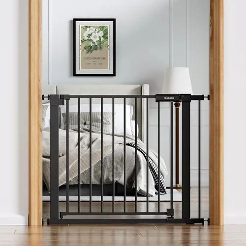 Miniatura 8 de BABELIO Puerta de seguridad temporal para puertas y escaleras, de 66-79 cm, puerta para mascotas con amplia puerta de paso y indicador de cerradura