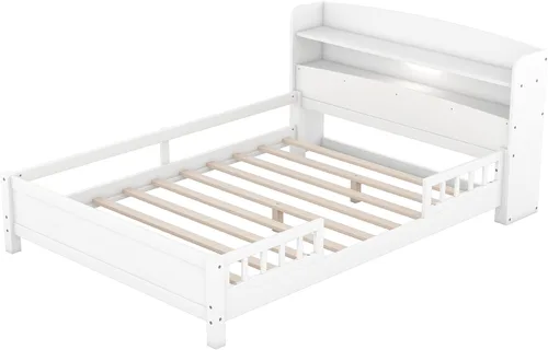 Miniatura 7 de Harper & Bright Designs Base de cama matrimonial con cabecera de almacenamiento y luz LED integrada, cama de plataforma de tamaño matrimonial