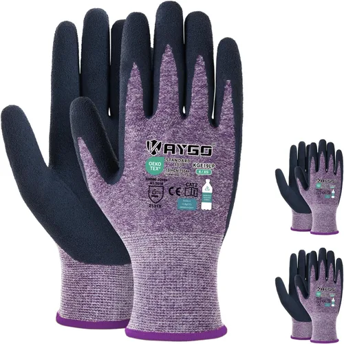 KAYGO Guantes de trabajo para mujer, guantes de trabajo de seguridad ecológicos con revestimiento de goma transpirable, KGE19L, 3 pares Púrpura