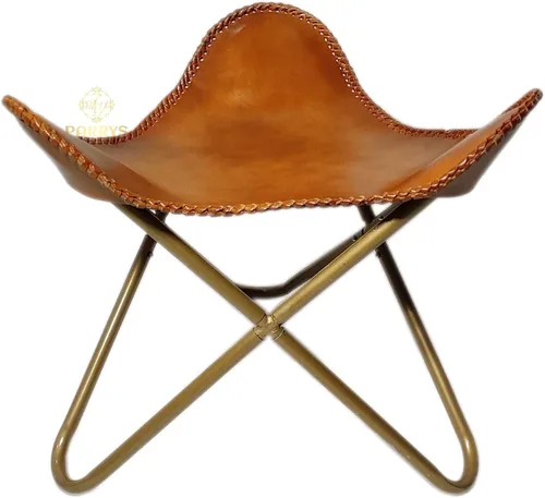 Miniatura 40 de Pie plegable de mariposa de cuero Acento de salón, camping, caminar, caza, senderismo, pesca, viajes (beige)