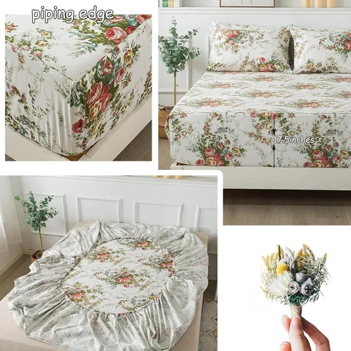 Miniatura 4 de FADFAY Juego de sábanas de cama vintage con diseño floral rosa tamaño King, 100% algodón premium, diseño floral shabby chic desgastado y elegante