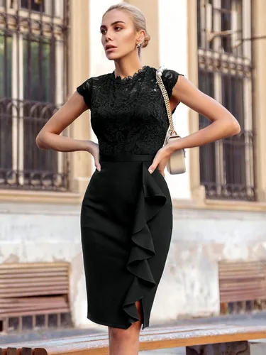 Miniatura 3 de Miusol vestido de cóctel corto para mujer, estilo retro y floral, con encaje y volantes