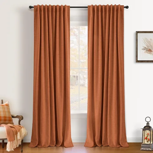 Miniatura 16 de INOVADAY Cortinas 100% opacas de 63 pulgadas de largo, juego de 2 paneles de lino con pestaña trasera, bolsillo para barra, cortinas opacas