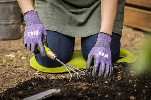 Miniatura 6 de Guantes de jardinería para mujer Mud Grip de tejido de nylon sin costuras, resistentes al agua, con palma de nitrilo punteado Violeta