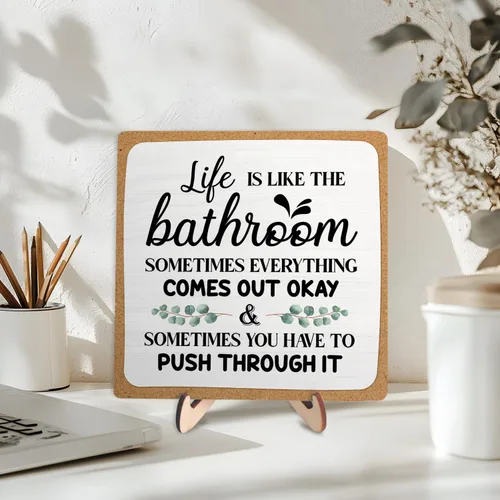 Miniatura 6 de Placa decorativa de baño, divertida placa de escritorio de madera con la vida es como el baño, letrero rústico para estante de casa de campo