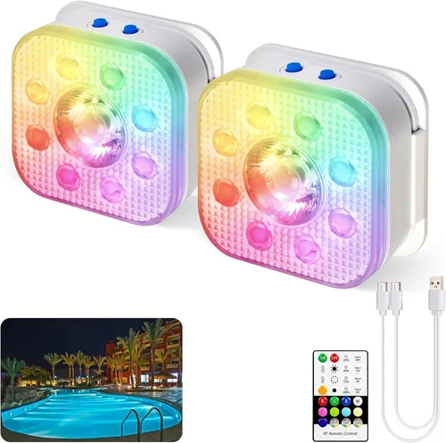 Miniatura 10 de HL Luces de piscina con control remoto, luz LED sumergible con foco, luz flotante recargable RGB, lámpara subacuática impermeable para piscina sobre