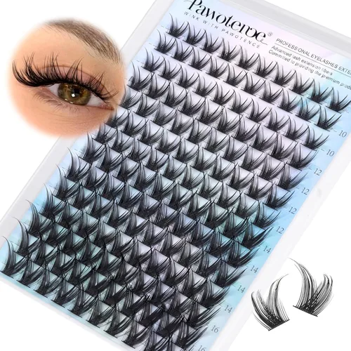 Miniatura 12 de Pawotence Kira - Extensiones de pestañas en racimo Wispy de 0.394-0.709 in, extensiones de pestañas individuales suaves y cómodas con banda fina