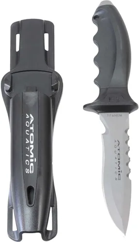 Atomic Aquatics Ti6 - Cuchillo de buceo duradero de titanio resistente a la corrosión con funda bloqueable y correas de ajuste rápido para buceo,