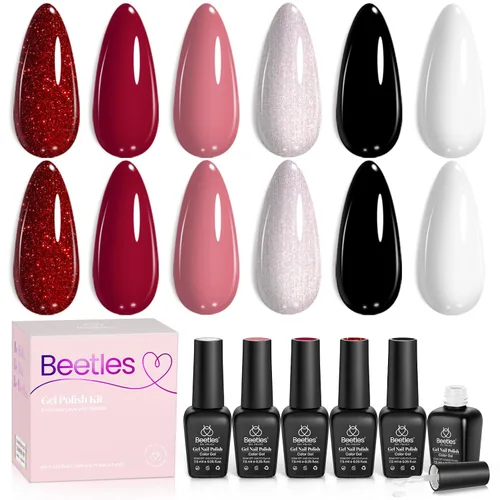 Miniatura 11 de Beetles - Juego de esmaltes de gel azul, esmalte de uñas de gel plateado azul marino oscuro con purpurina, 6 colores, lámpara UV para remojar uñas