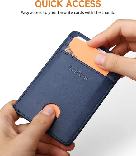 Miniatura 38 de Buffway Billetera delgada para hombre, minimalista con bolsillo frontal delgado, tarjetero de cuero con bloqueo RFID para viajes de trabajo