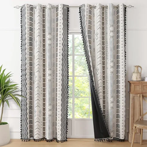 Miniatura 9 de ColorBird Cortinas Opacas Amarillas Bohemias 2 Paneles 84 Pulgadas de Largo Aislamiento Térmico Bohemio Azteca Tratamiento de Ventana Estampadas