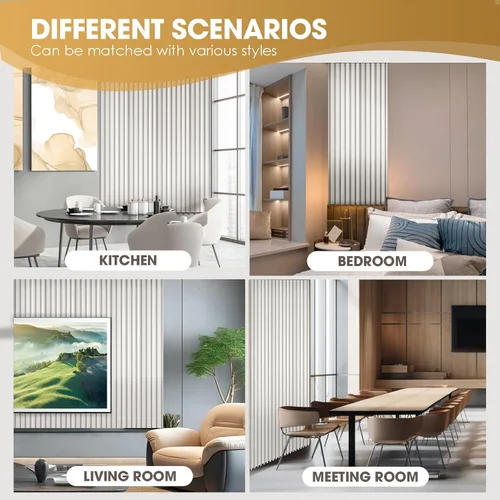 Miniatura 7 de OUZUGIE WPC Paneles de Pared de Listones Acústicos, Paquete de 8 de 96 x 6 Pulgadas Paneles de Pared 3D para Decoración de Pared Interior, Sala