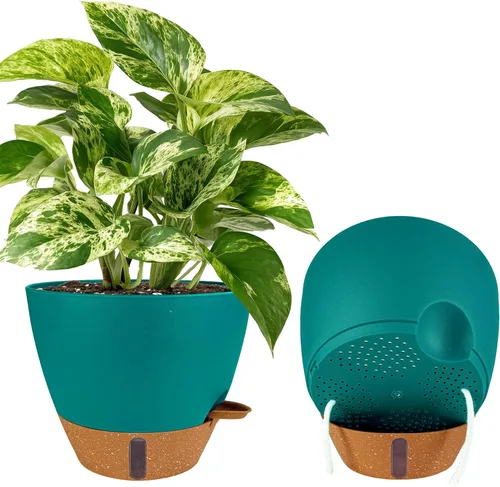 Miniatura 17 de Paquete de 2 macetas de 8 pulgadas para plantas de interior, macetas de plástico con orificios de drenaje, indicador de nivel de agua y depósito