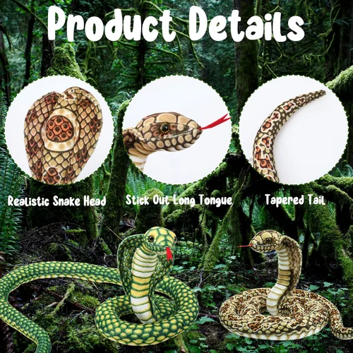 Miniatura 4 de Romart Animales de peluche de serpiente Cobra de 67 pulgadas, gran juguete de peluche realista de Cobra, animales de peluche gigantes y realistas