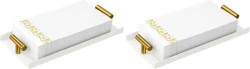 Miniatura 9 de STWWO Servilletero para baño, bandeja para toallas de invitados para baño, servilleteros negros con mango en T dorado, bandeja para toallas de mano