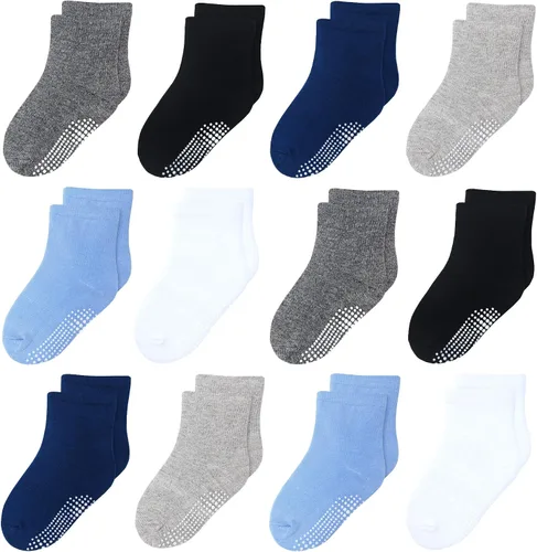 Miniatura 9 de 12 paquetes de calcetines antideslizantes para niños y bebés con agarre para niños de 1-7 años, calcetines de algodón de tripa para niños y niñas