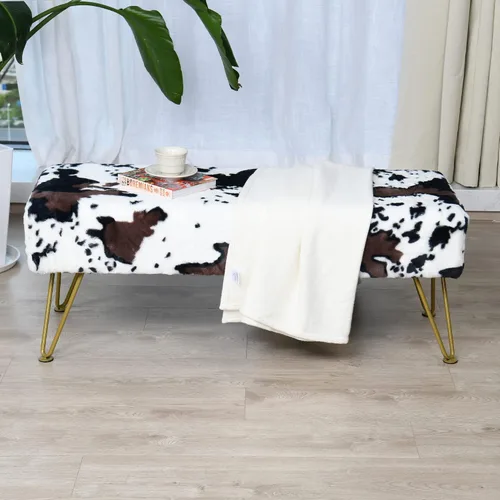 Miniatura 6 de Otomana rectangular larga de piel sintética de vaca de 46"x16"x17" Banco de entrada reposapiés taburete suave y peludo Banco de asiento de acento