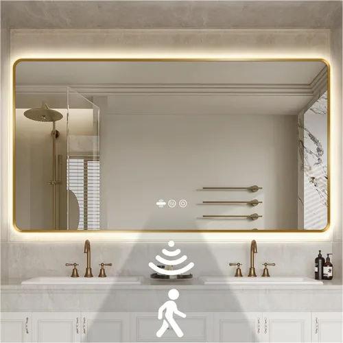 Miniatura 29 de Espejo LED Negro para Baño, 32"x24" Espejo de Baño Inteligente con Luces, Sensor de Movimiento, Antivaho, Regulable Sin Escalones y 3