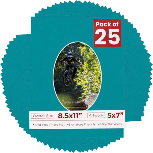 Miniatura 52 de Tapete de 8.5 x 11 pulgadas con corte biselado para fotos de 5 x 7 pulgadas, diseño ovalado, color azul bebé, sin ácidos, mate para proteger tus