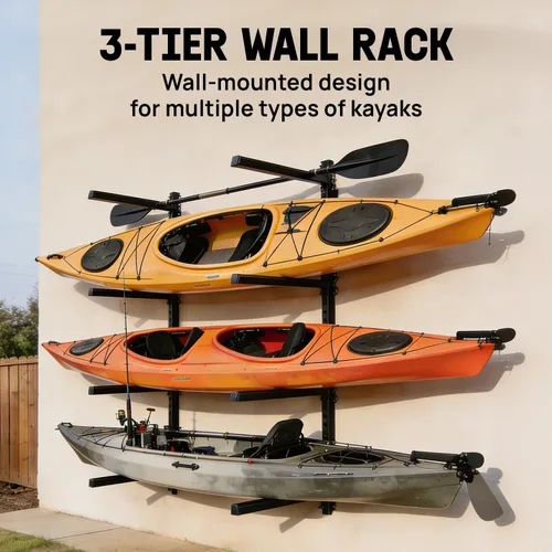 Miniatura 2 de Yes4All Estante de almacenamiento para kayak, soporte de pared para kayak, 400 libras, 4 niveles ajustables, estante para kayak al aire libre, A.