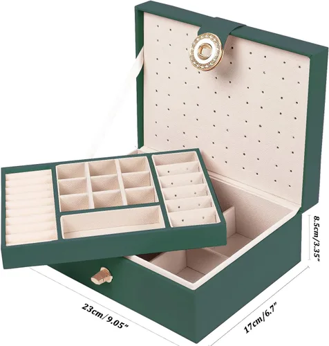 Miniatura 124 de Joyero de pendientes para mujeres y niñas, organizador de aretes de 5 capas, caja organizadora de joyas blanca con candado, collares y aretes