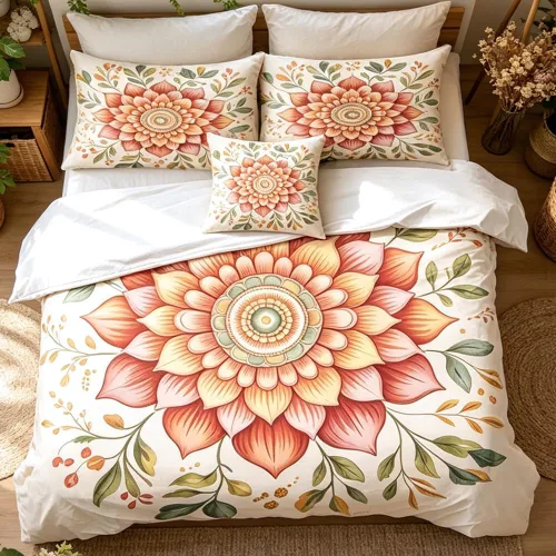 Miniatura 16 de Juego de funda de edredón bohemio de microfibra individual, juego de ropa de cama floral de retazos artesanales, estilo rústico moderno