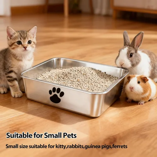 Miniatura 4 de Caja de arena de acero inoxidable para gatos, pequeña bandeja de arena de metal para gatitos, bandeja de arena para interiores, suministros
