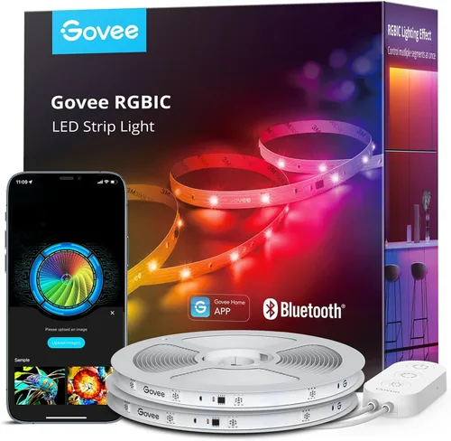 Govee RGBIC - Tira de luces LED, 65.6 pies, luces LED inteligentes para dormitorio, luces LED Bluetooth con control de aplicación, múltiples colores