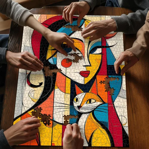 Miniatura 4 de Rompecabezas de arte abstracto para adultos, 1000 piezas, rompecabezas de gato para mujeres, geométricos modernos, rompecabezas de animales únicos