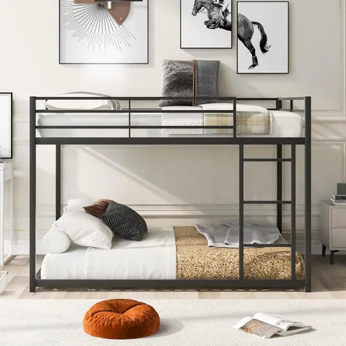 Miniatura 3 de Litera baja de tamaño matrimonial con escalera, litera de metal con barandillas de seguridad para niños, adolescentes y adultos, no requiere somier