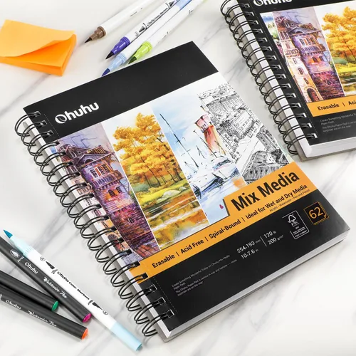 Miniatura 7 de Ohuhu Mix Media Pad, cuaderno de bocetos de arte mixto de 7 x 10 pulgadas, papel pesado de 120 lb/200 GSM, 62 hojas/124 páginas, cuaderno de papel
