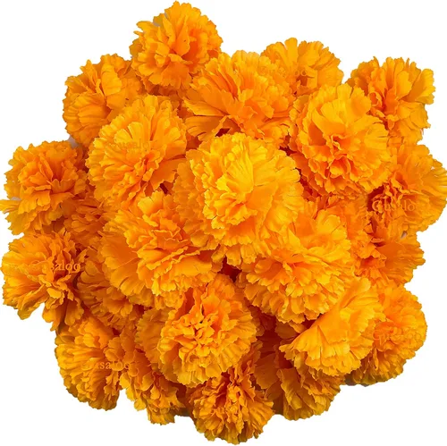 Miniatura 16 de Cabezas de flores de caléndula a granel, 50 unidades, flores artificiales de caléndula de seda para decoración del hogar, Diwali, corona