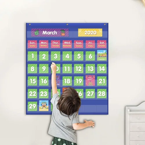 Miniatura 7 de Eamay - Calendario mensual de bolsillo para niños, con 71 tarjetas de aprendizaje para el hogar, color azul