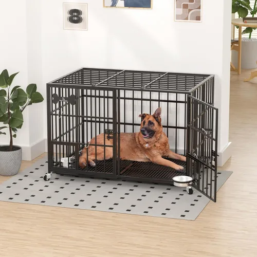 Miniatura 4 de Dosker Jaula de 42 pulgadas de metal resistente para perros con divisor para 2 perros/perro grande, jaula a prueba de escapes con parte superior