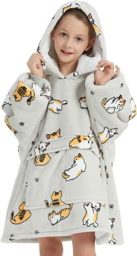 Miniatura 16 de KFUBUO Manta portátil con capucha de sherpa para niños, todos los patrones, sudadera de gran tamaño con bolsillo, regalos de cumpleaños para niñas
