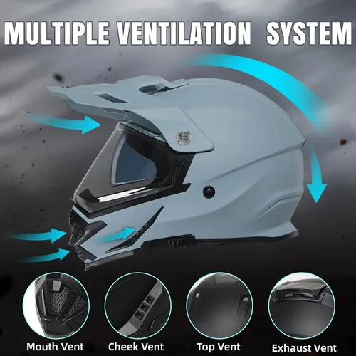 Miniatura 3 de TRIANGLE - Casco de motocicleta para deportes duales, casco para bicicleta todoterreno, ATV, casco de cara completa para adultos, hombres, con Gris