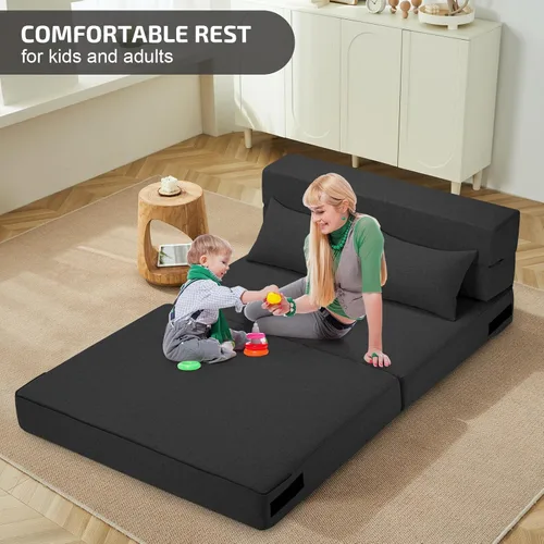 Miniatura 3 de SUYOLS Sofá Cama Plegable con Almohadas - Silla Convertible Sofá de Piso y Colchón para Dormir, Sleeper de Espuma Viscoelástica Plegable para Sala