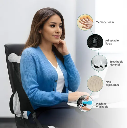 Miniatura 6 de Almohada de Apoyo Lumbar de Espuma Viscoelástica, Cojín para Asiento de Coche, Cojín para Silla de Oficina, Almohada de Asiento de Una Pieza, Mejora