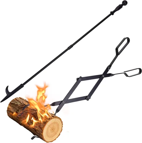 Miniatura 3 de Pinzas para chimenea de 26 pulgadas, agarrador de troncos para interior y exterior, horno de leña para carbón, pinzas para fogata, parrilla