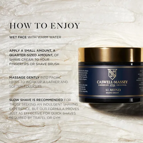 Miniatura 4 de Caswell-Massey Heritage Crema de afeitar de almendra, crema de afeitar natural para hombre para afeitado suave de la barba, calmante para pieles